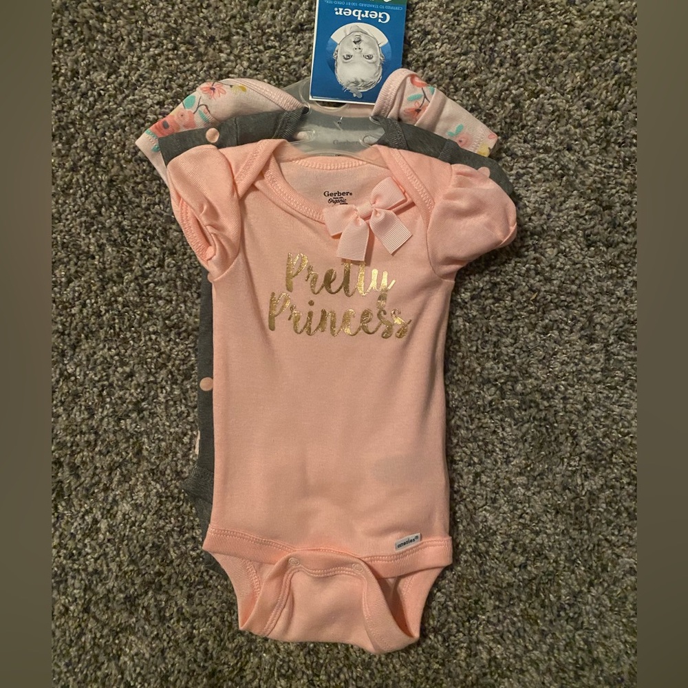 3-Pack Baby Girls Comfy Stretch Pretty Princess Short Sleeve Onesies Bodysuits